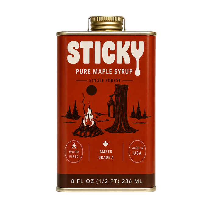 Sticky Amber wood-fired maple syrup, 8 oz tin