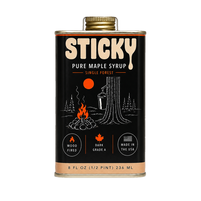 Sticky Dark wood-fired maple syrup, 8 oz tin