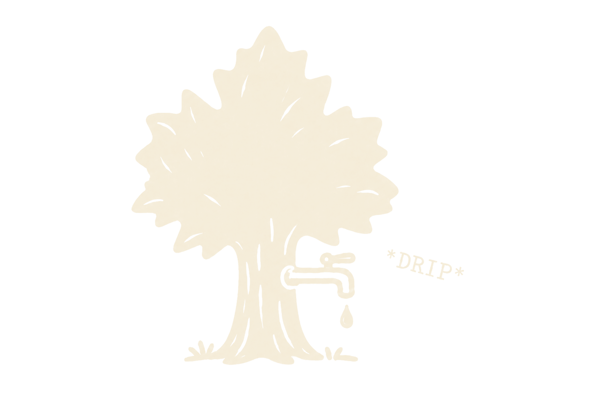 Drawing of a maple tree with a tap dripping sap