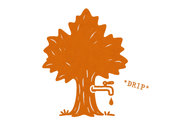 Drawing of a maple tree with a tap dripping sap